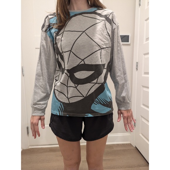 Marvel Other - Spiderman Gray/Blue AOP Youth XL Fits Womens Petite S Cartoon Kidcore Nostalgia